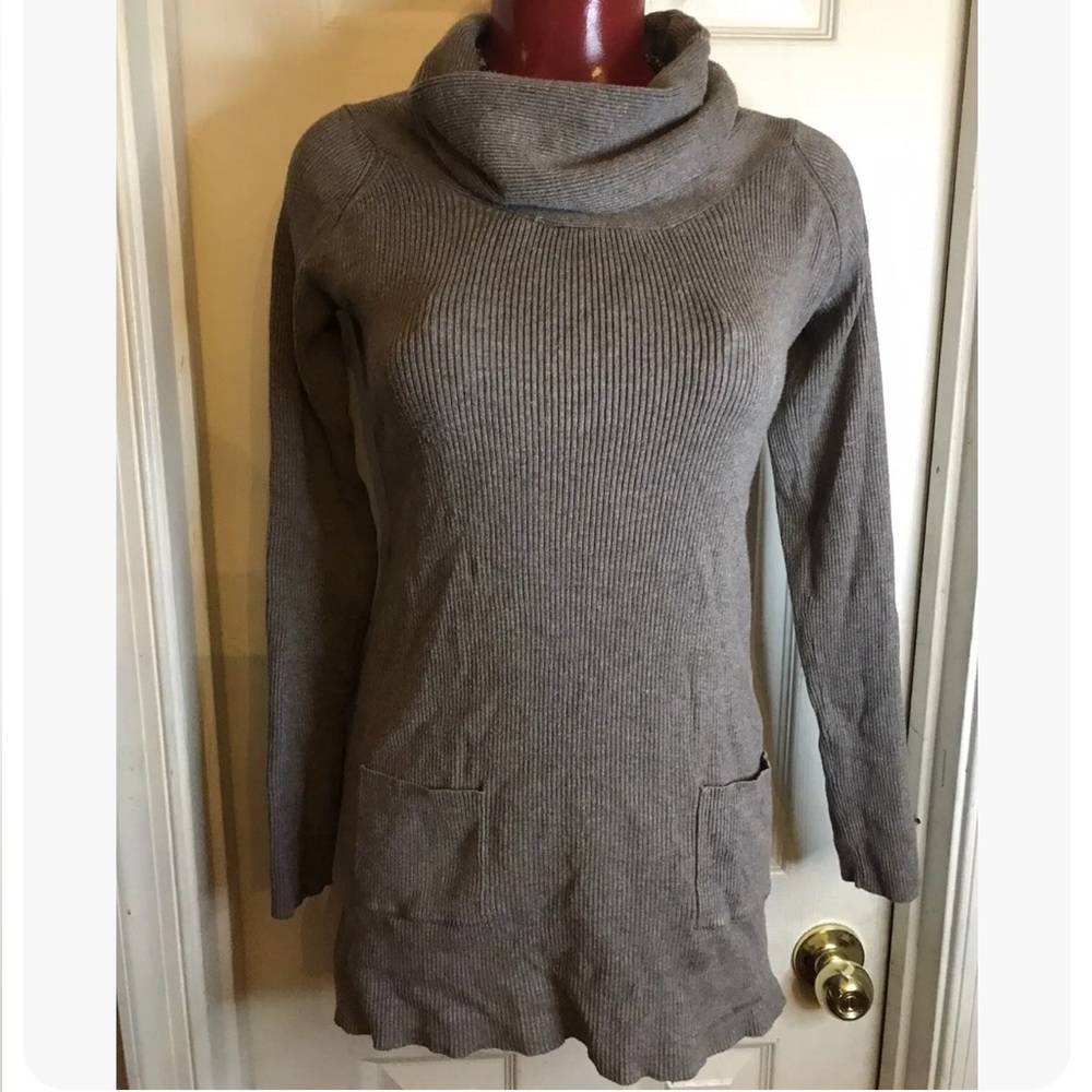 INC International Concepts Sweater Women's Petite Ribbed Brown-Cowl Neck SIZE S